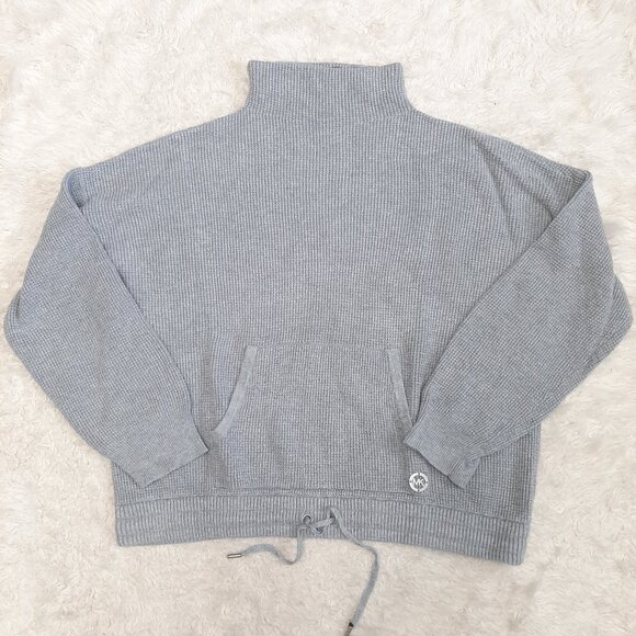 Michael Kors Women's Gray Mock Neck Waffle Knit Kangaroo Pocket Sweater XL - Picture 2 of 8